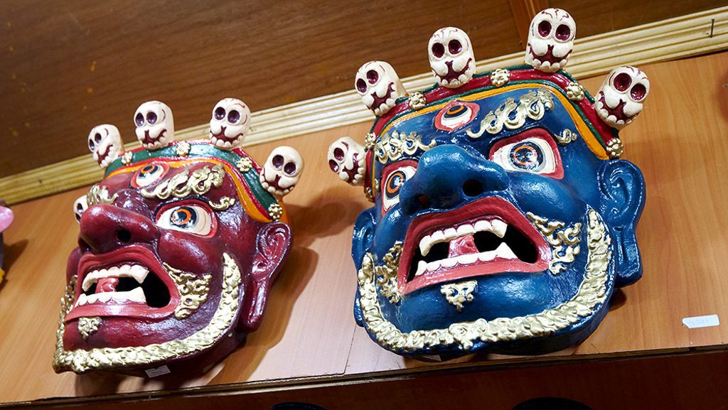 Beautiful Bhutanese masks on sale in Paro, Bhutan