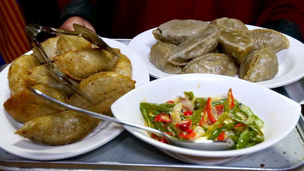 Steamed and fried hoentay with ema datshi in Haa Valley, Bhutan