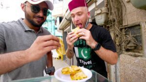 Eating Arabic parathas