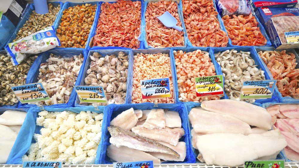 An assortment of seafood at Privoz Market