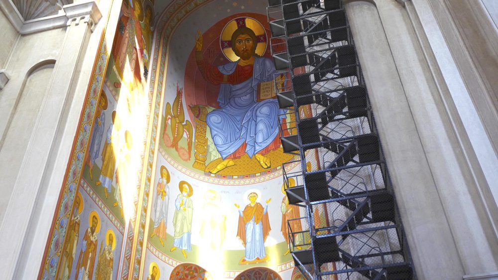 A fresco of Jesus Christ inside Trinity Cathedral