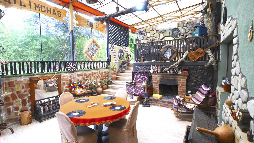 The eclectic decor at Qilimcha's Guesthouse in Alazani Valley, Georgia