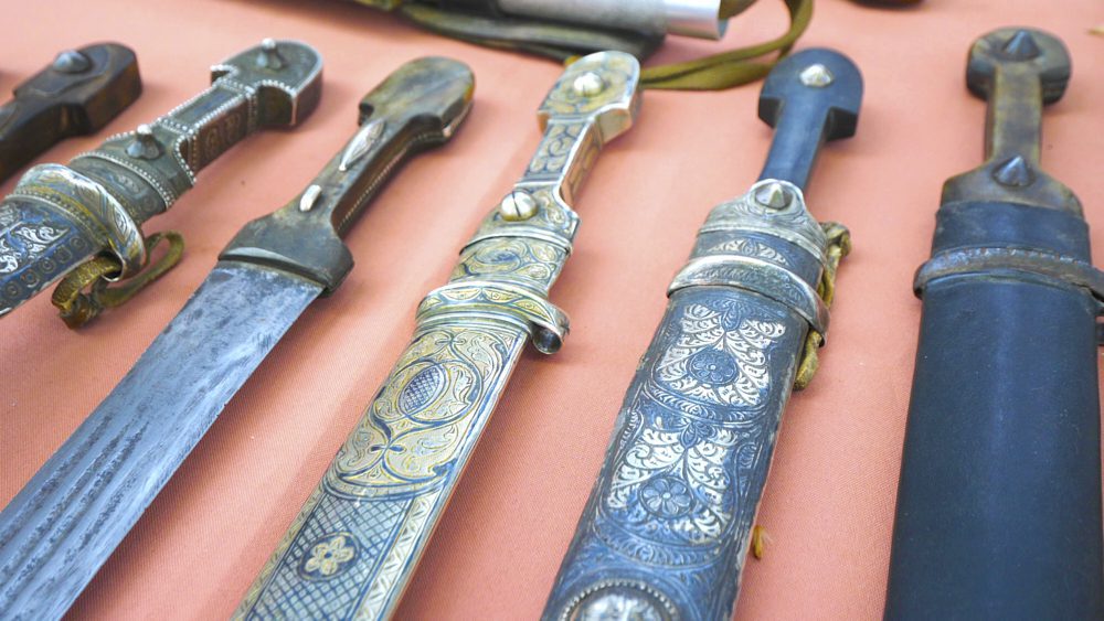 Ornate daggers at Dry Bridge Market in Tbilisi, Georgia