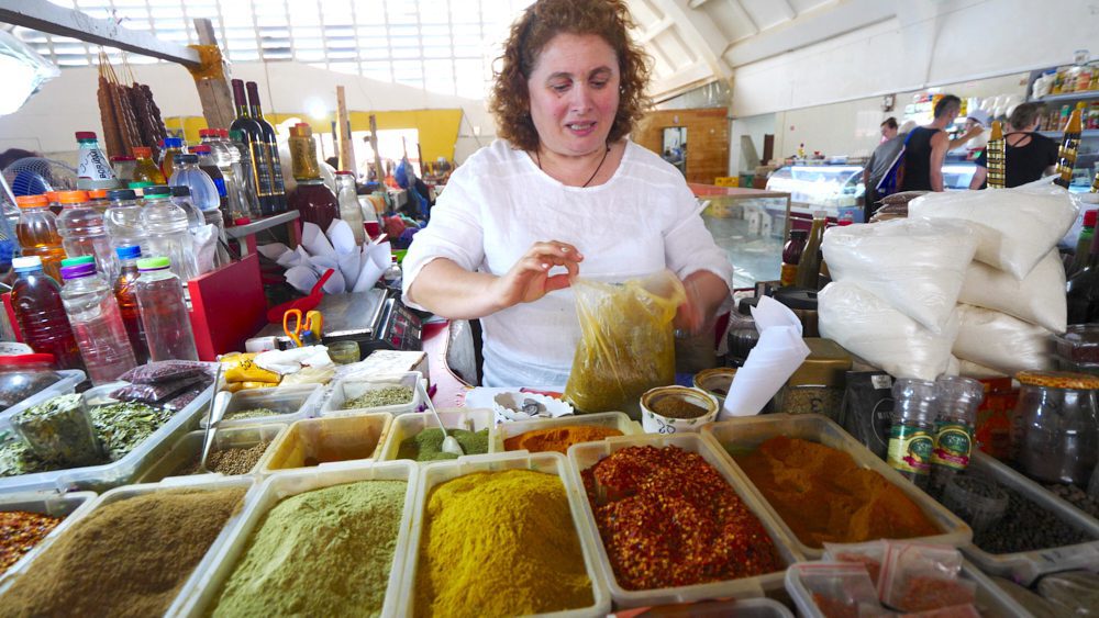 A spice vendor at Green Bazaar in Kutaisi, Georgia
