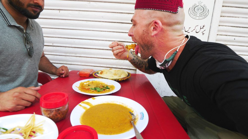 Eating haleem in Karachi, Pakistan