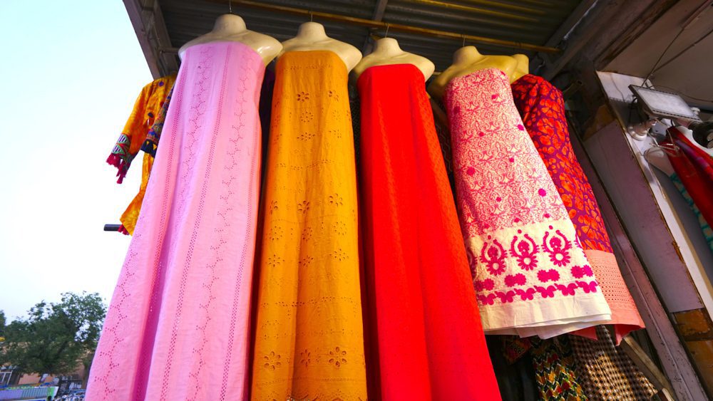 Pakistani dresses for sale at Aabpara Market in Islamabad, Pakistan