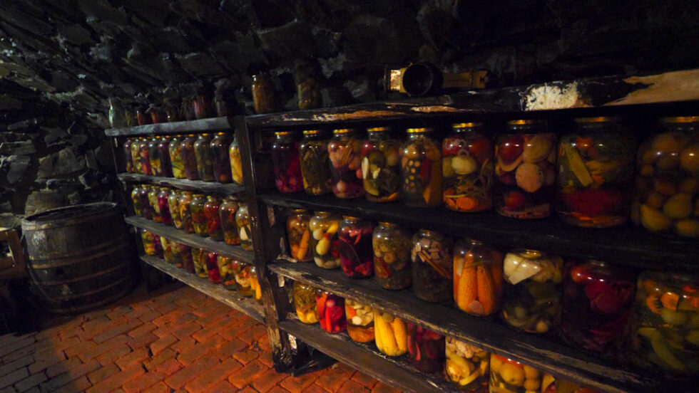 Pickled vegetables in the cellar at Poryadniy Gazda Restaurant