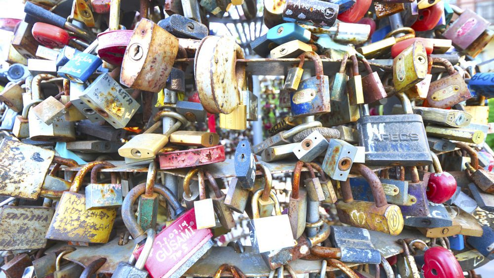 The love locks near Tioschin Bridge in Odessa, Ukraine