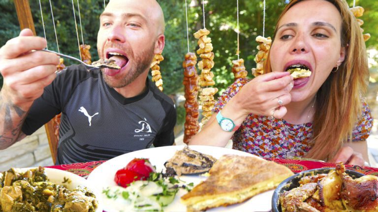 David Hoffmann and Sophie enjoying a homemade Georgian meal in Mtskheta, Georgia