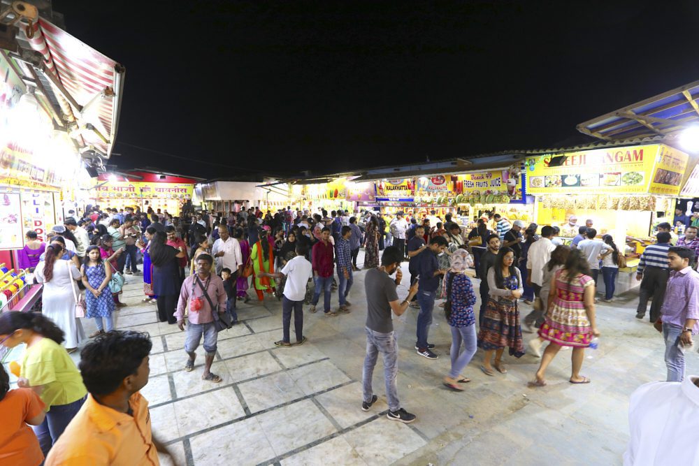 The street food stalls on Juhu Beach in Mumbai, India