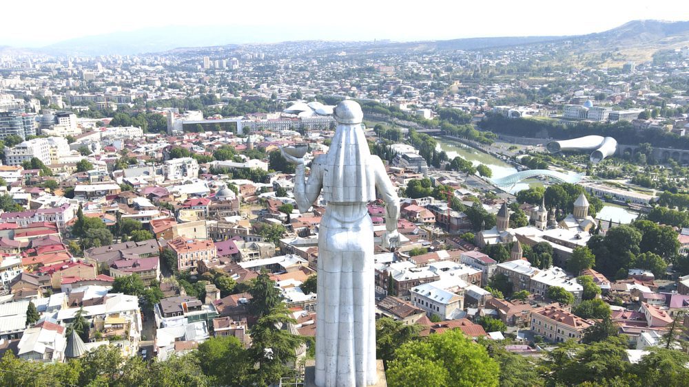 Drone shot of Tbilisi, Georgia