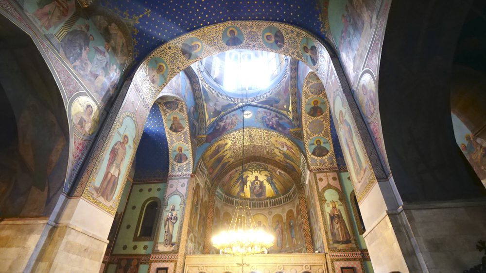The colorful frescoes inside Tbilisi Sioni Cathedral in Tbilisi, Georgia