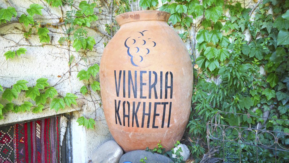 A clay pot stamped with the Vineria Kakheti logo