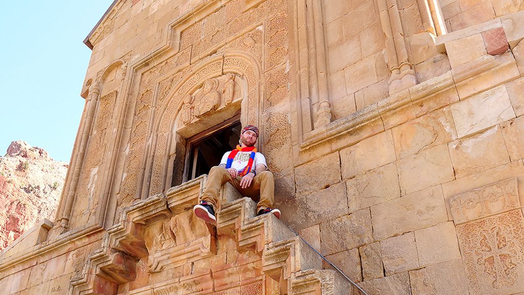 Sitting atop the narrow staircase at Noravank Monastery, one of my favorite historical sites in Armenia