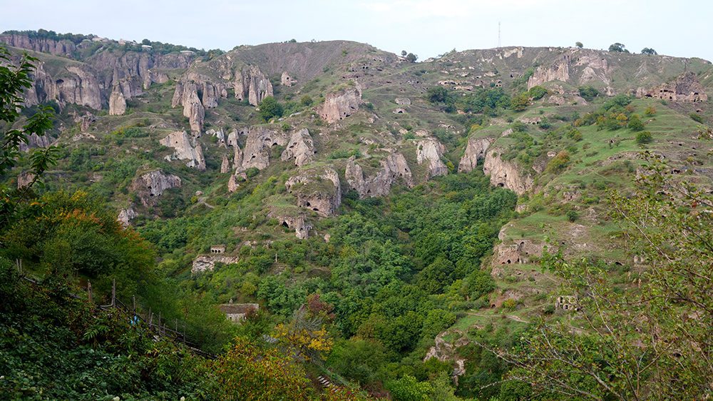 The rock formations and caverns of Old Khndzoresk Cave Village, one of the coolest historical sites in Armenia