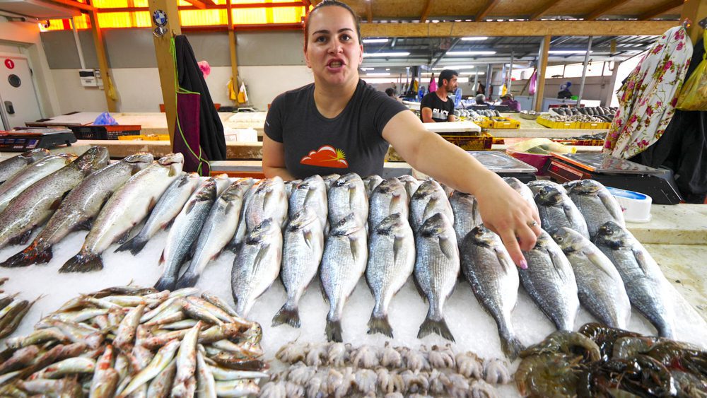 A seafood vendor at Batumi Fish Market
