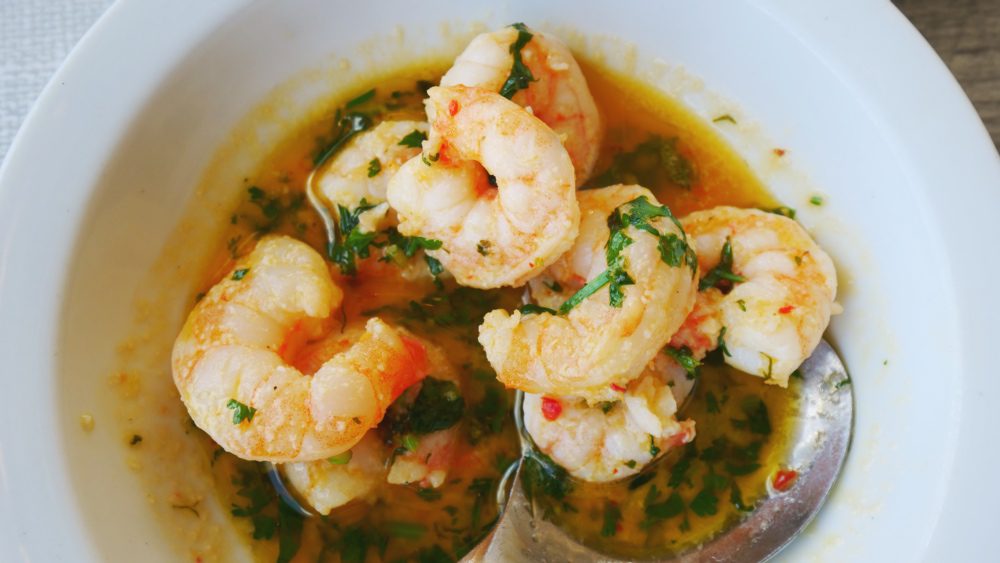 Shrimp with coriander and lime at Le Phenicien in Tyre, Lebanon