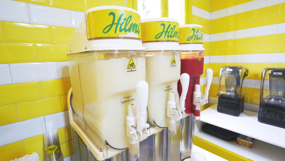 The frozen lemonade dispensers at Hilmi's House of Lemonade in Batroun, Lebanon