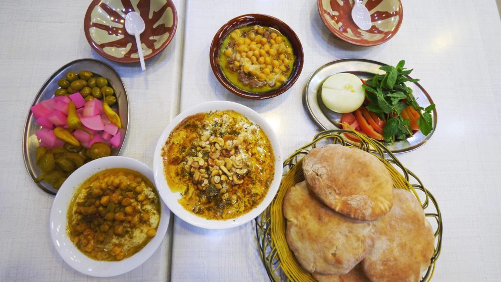 Lebanese food spread in Beirut, Lebanon