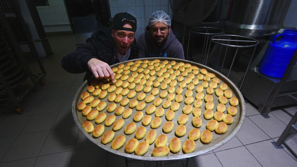 Admiring a tray of Lebanese sweets in Sidon, Lebanon