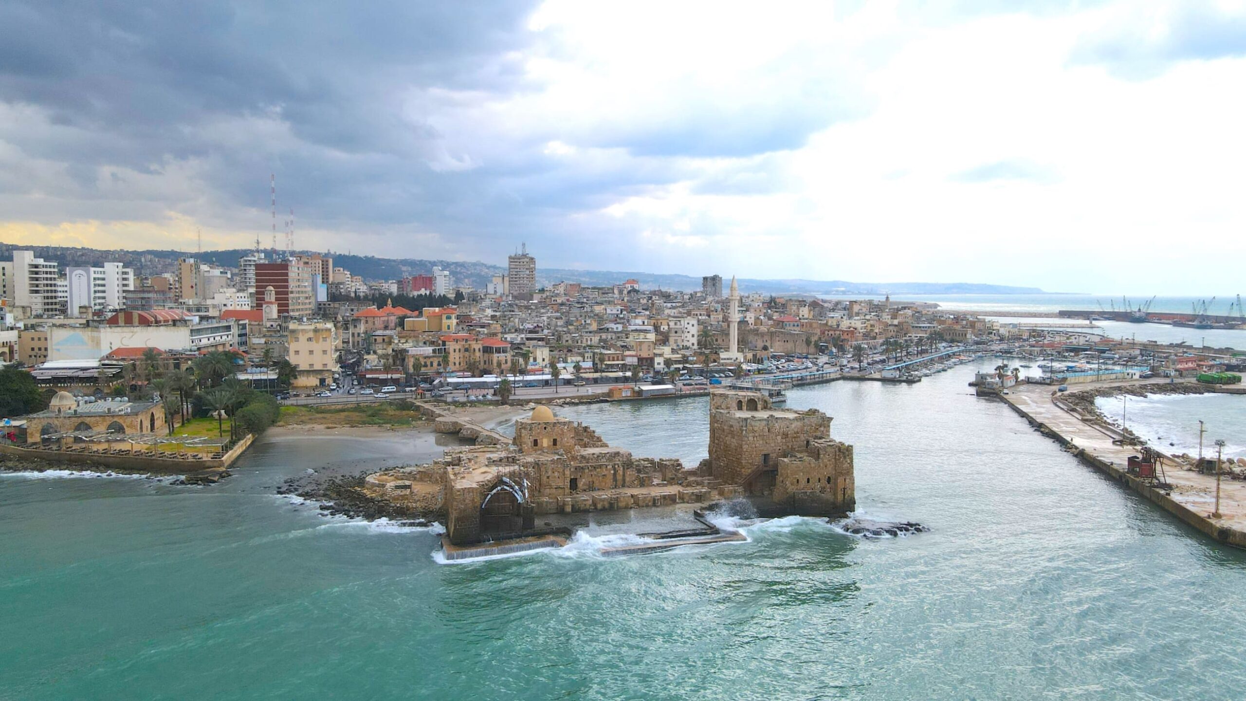 Sidon, Lebanon seen from the Mediterranean Sea