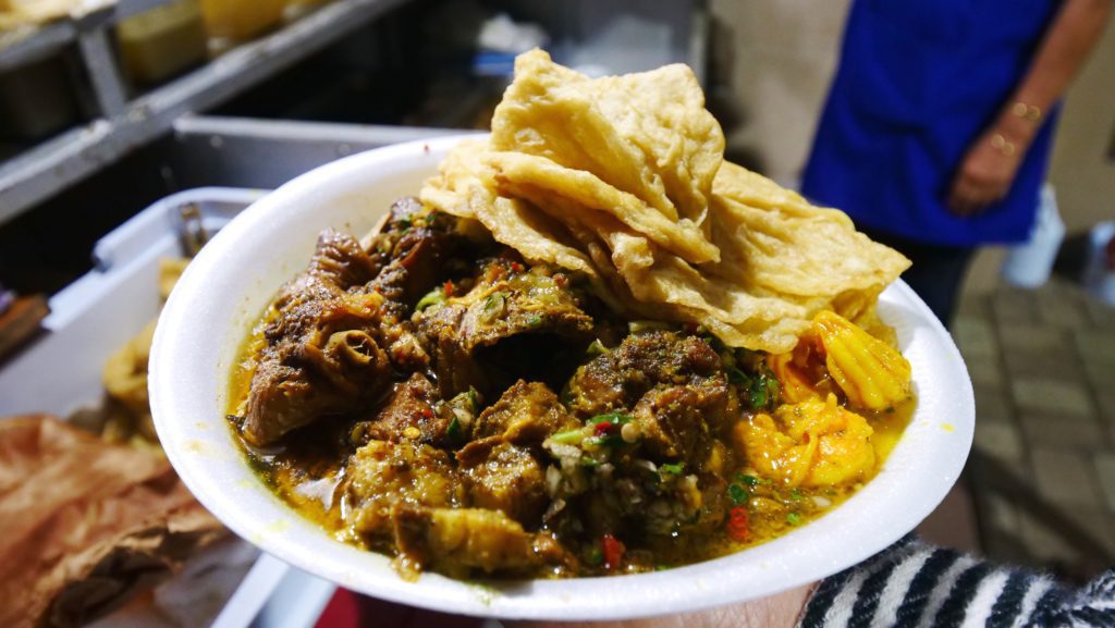 The Trinidad doubles at Doubles Den, with goat, curried duck, chicken, and shrimp | David's Been Here