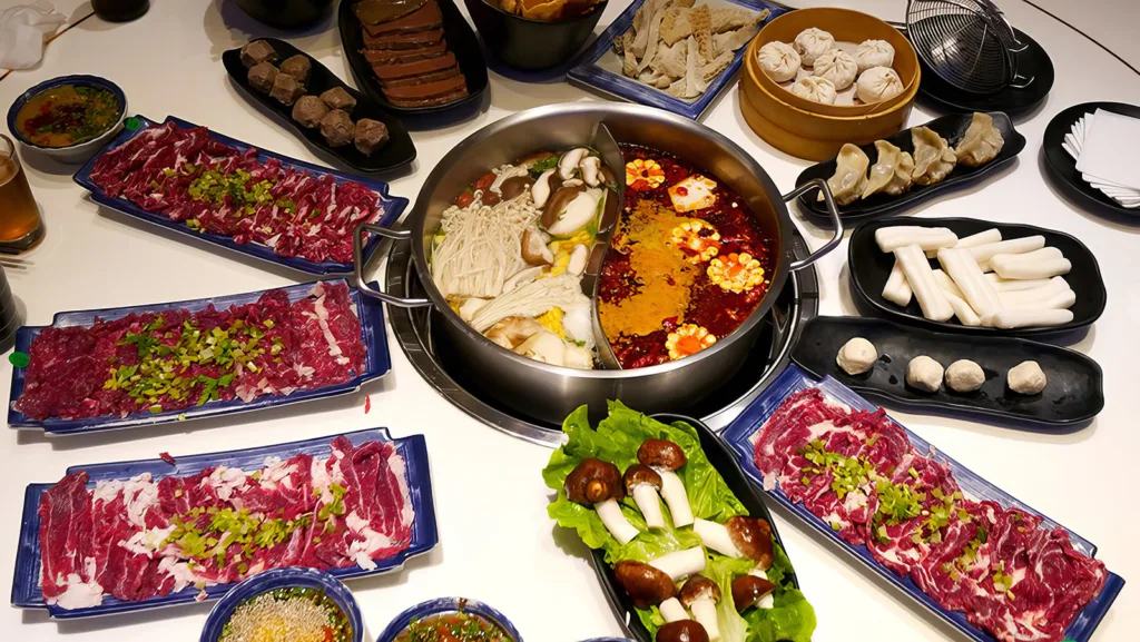 An incredible assortment of Chinese food waiting to be cooked in the hot pot | Davidsbeenhere 