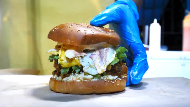 The large and messy Hawaiian fish burger at King & Queens Bar-B-Que | Davidsbeenhere