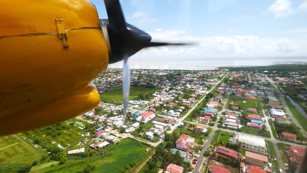 An aerial view of Georgetown, Guyana, with an airplane propellor in the foreground | Davidsbeenhere