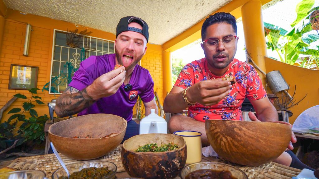 David Hoffmann and Chef Jason Peru enjoy their meal at The #1 Dirt Oven on the island of Tobago | Davidsbeenhere
