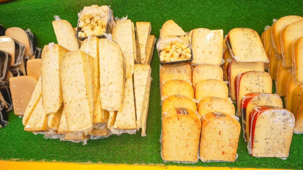 Several varieties of fresh cheese at Blaak Market | Davidsbeenhere