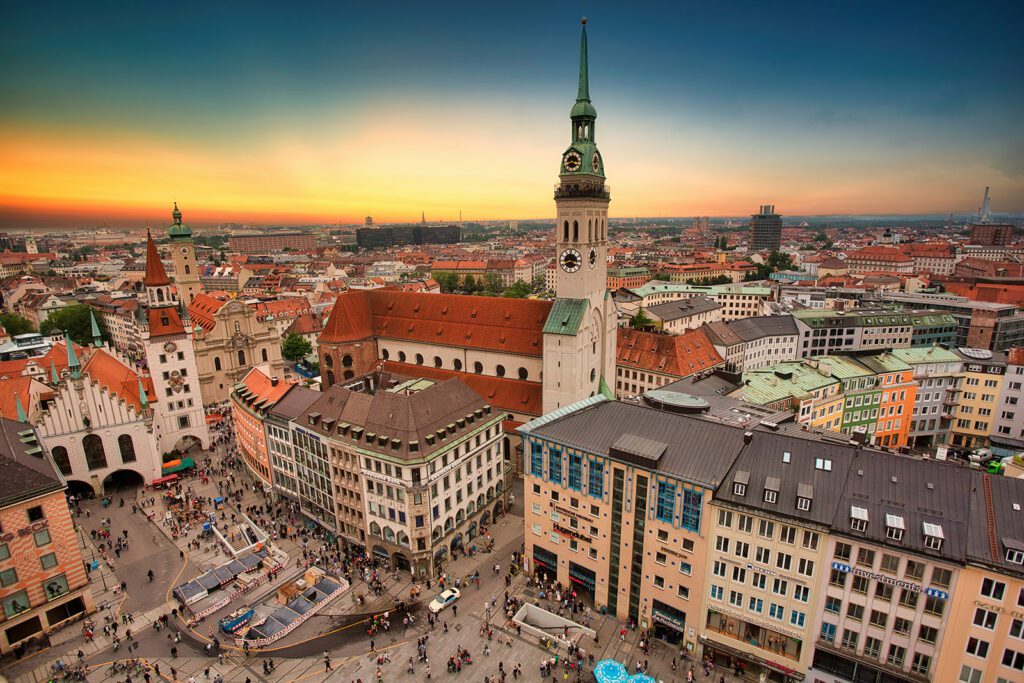 An aerial view of the city of Munich, Germany at sunset | Davidsbeenhere