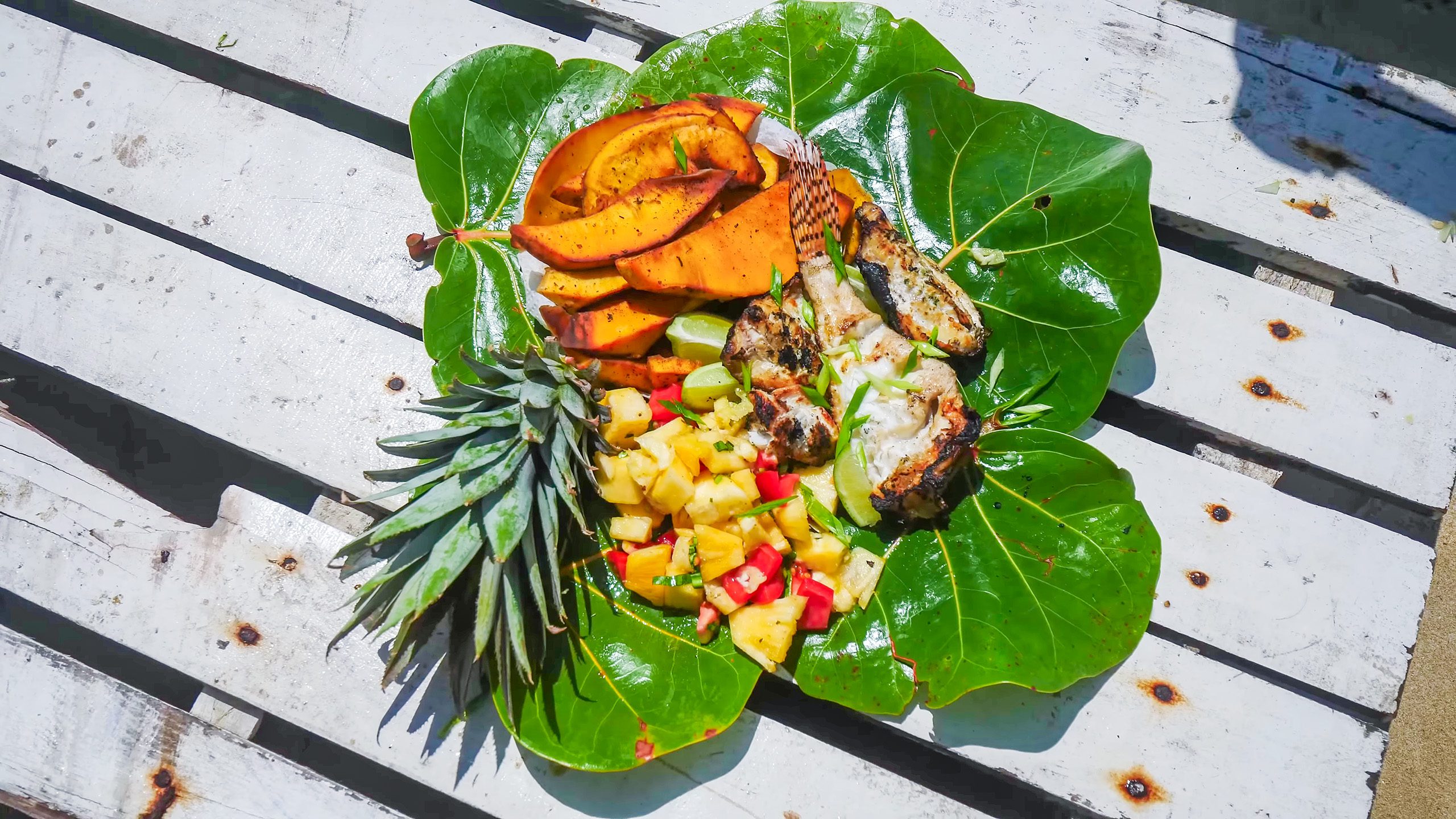 Barbecued lionfish, breadfruit, and pineapple-tomato chow | Davidsbeenhere