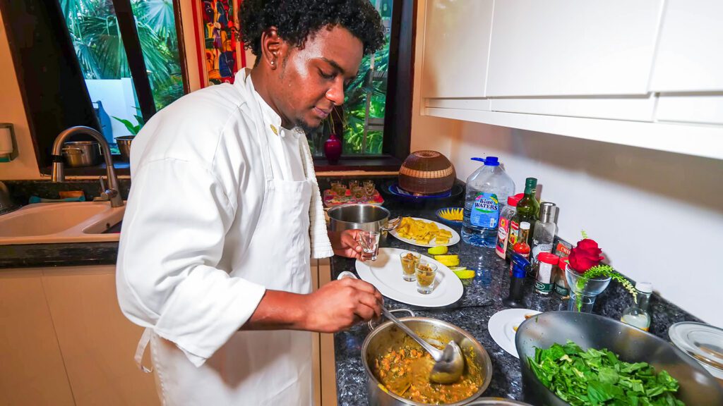 Chef Jonathan Michael Jordan prepares a gourmet meal at the luxury villa on Tobago called Villa Being | Davidsbeenhere