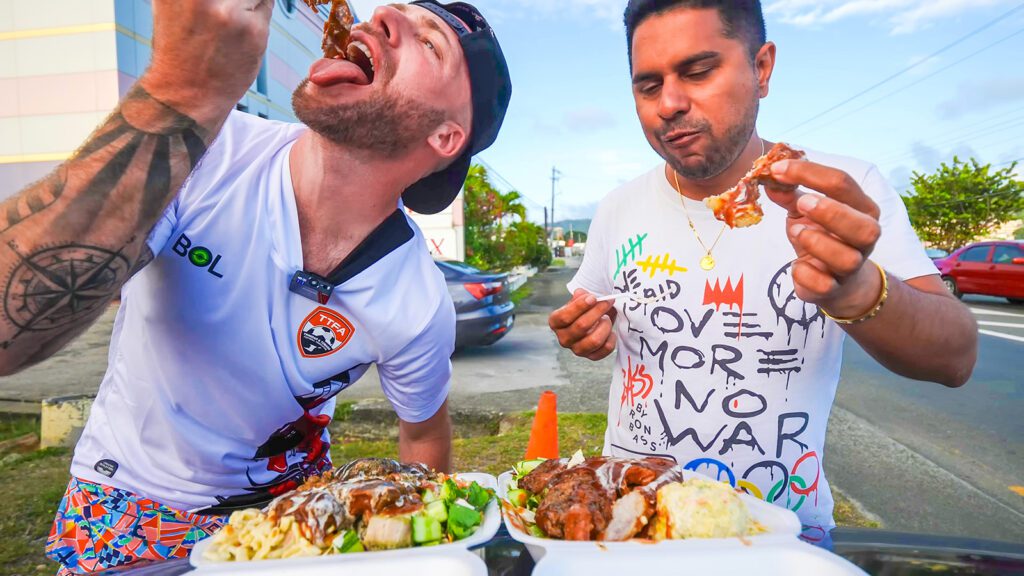 David Hoffmann and Chef Jason Peru eat barbecued pork and blue marlin on the streets of Tobago | Davidsbeenhere