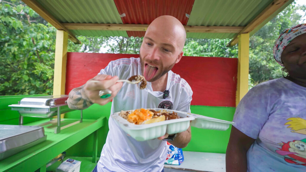 David Hoffmann gets his first taste of true Dominican food at a roadside stand in Dominica | Davidsbeenhere