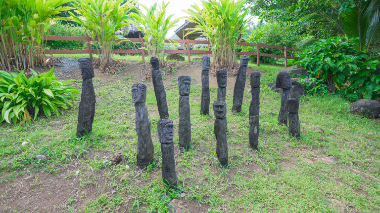 Kalinago totems stand near the ocean in the Kalinago Territory in Dominica | Davidsbeenhere