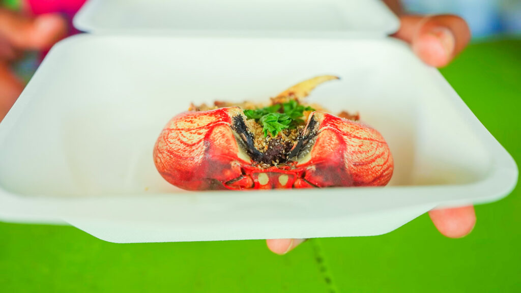 A crab back sold by a vendor at a market in Roseau | Davidsbeenhere