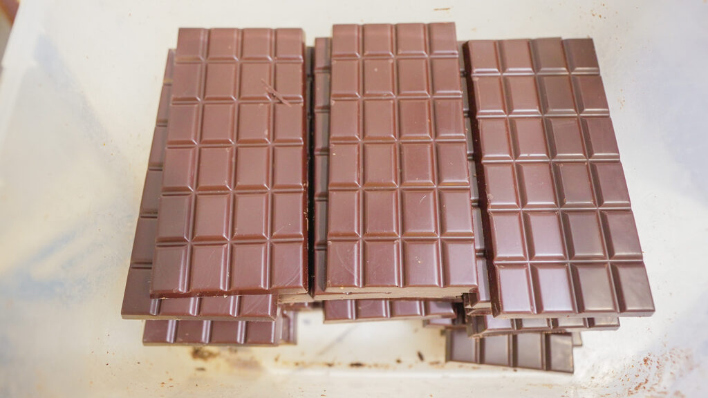 A stack of chocolate bars at made at the Pointe Baptiste Estate chocolate factory | Davidsbeenhere